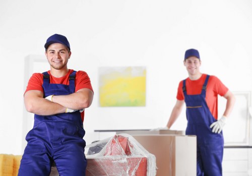 Professional removals team handling boxes in Shoreditch street