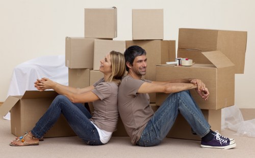 Packing and preparing items for a moving truck in Shoreditch